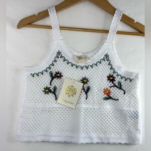 NWT Rebellion Again Aspen White Boho Floral Crochet Knit Tank Top Women’s Medium